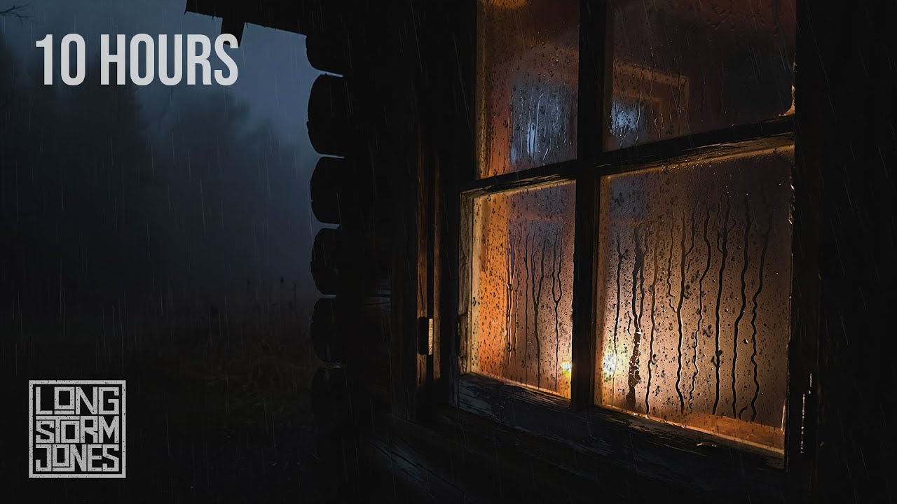Cabin Window Rain at Midnight &mdash; Heavy Storm on Glass, Tin Roof & Candlelight | 10 HOURS