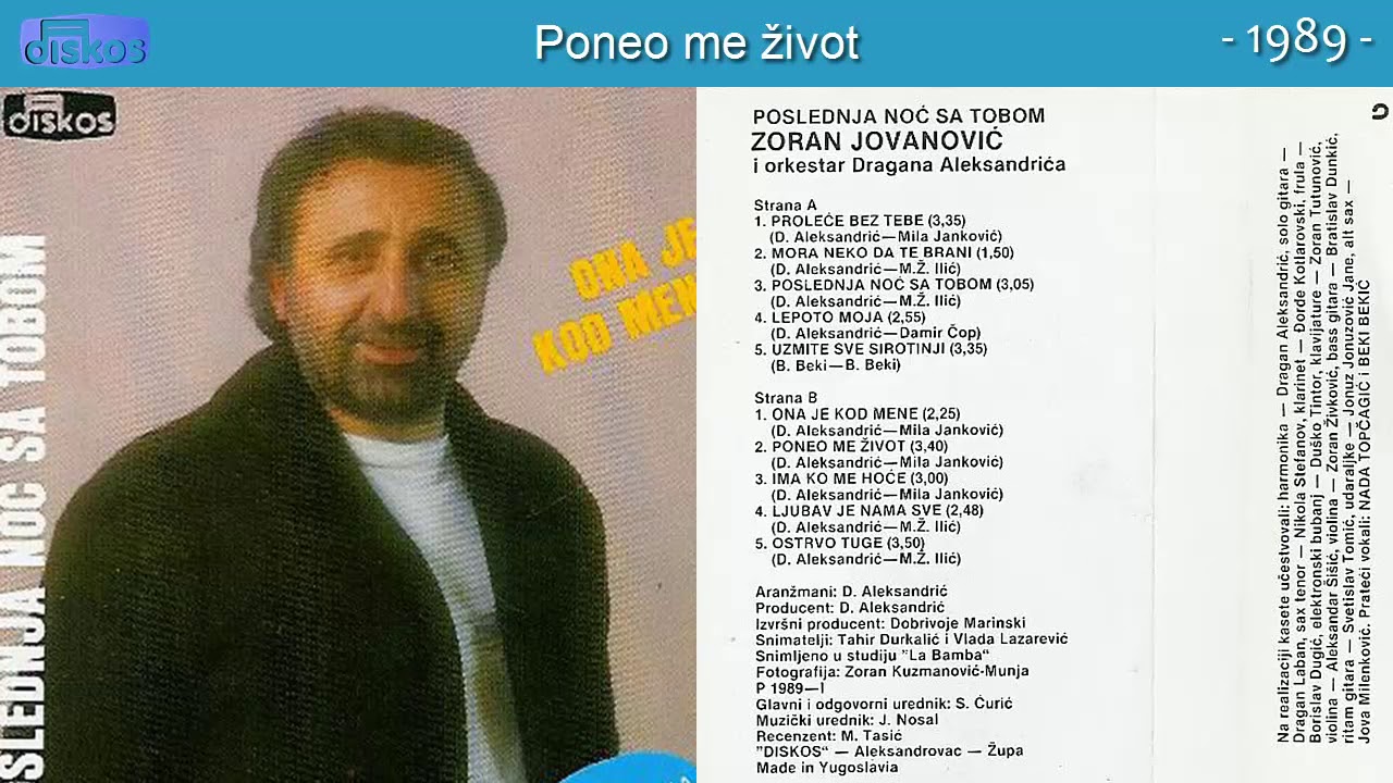 Zoran Jovanovic - Poneo me zivot - (Audio 1989)
