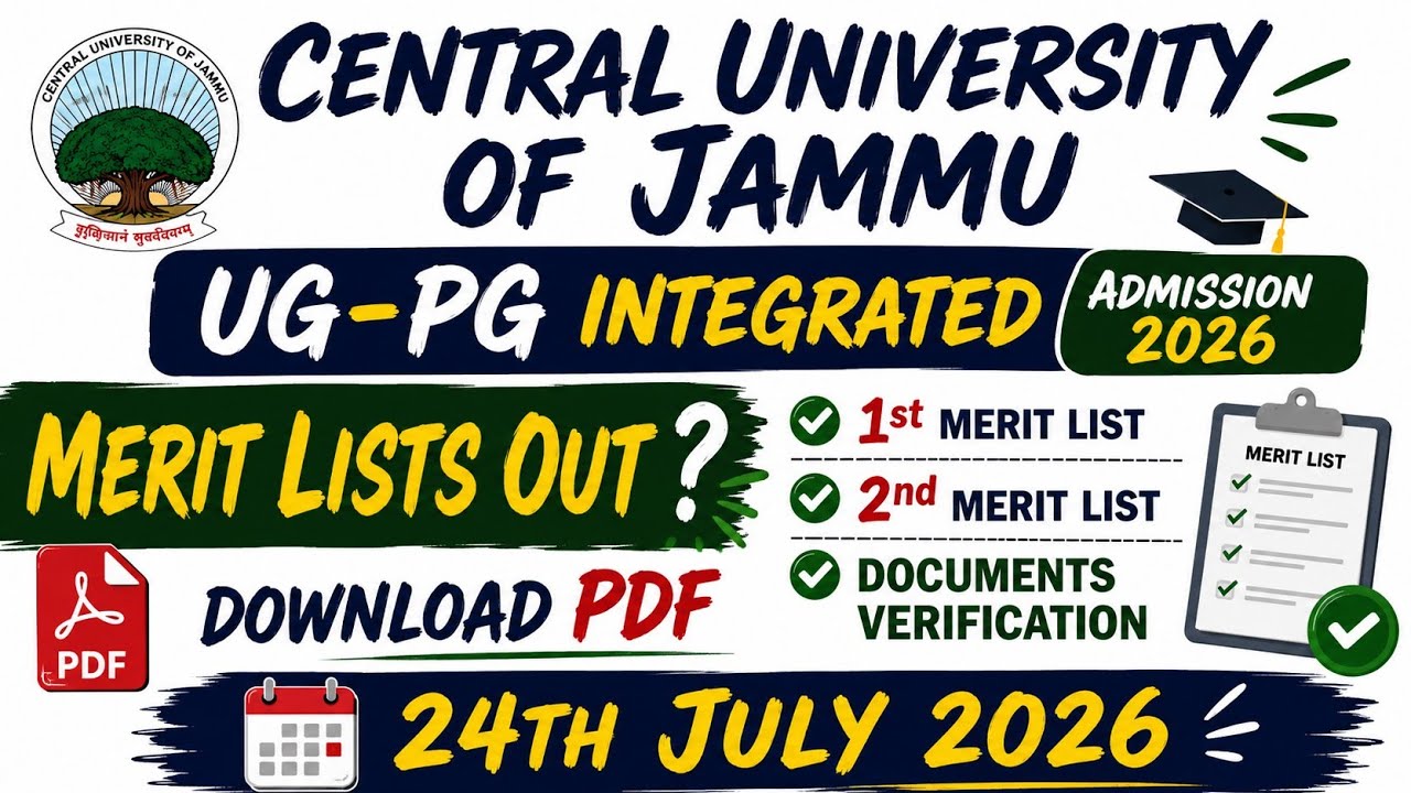 Central University of Jammu UG-PG Integrated Admission 2026 | 1st & 2nd Merit List Out |