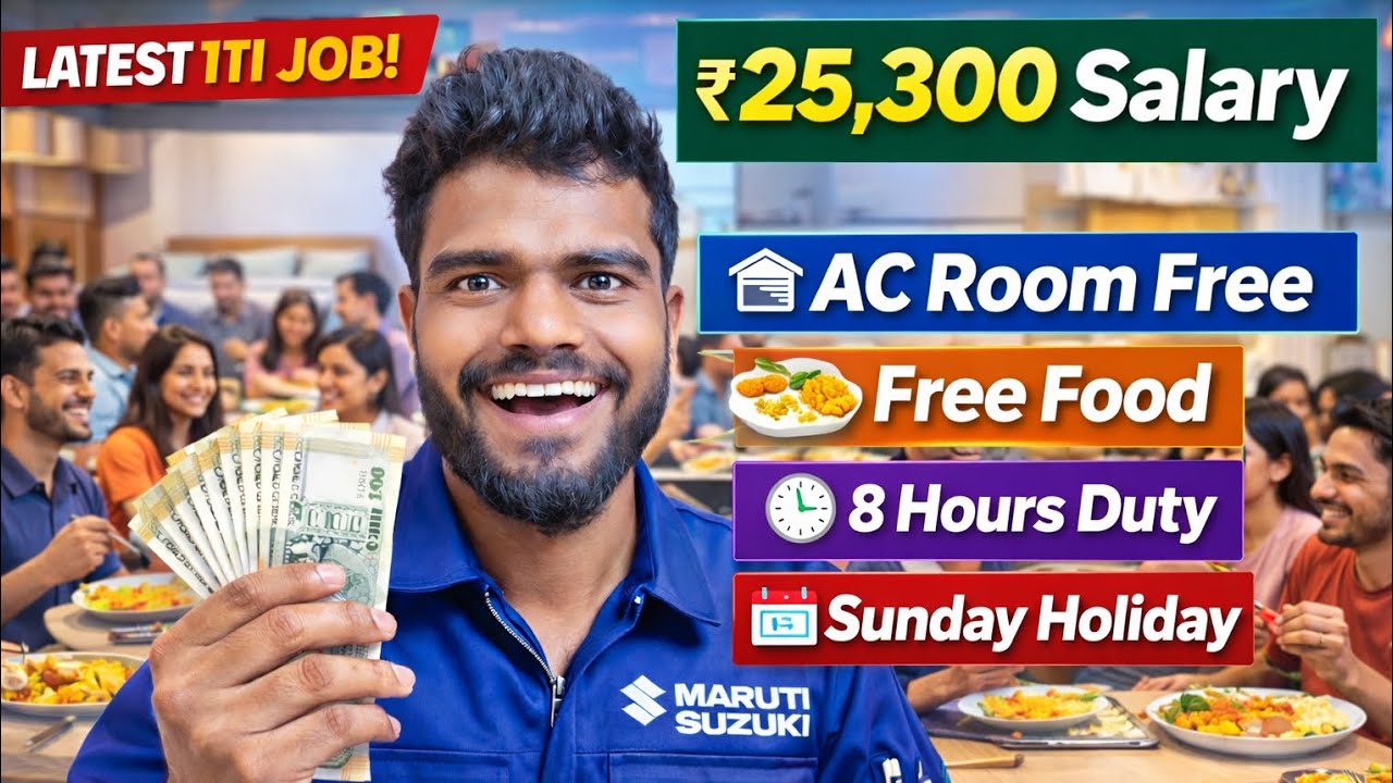 🔥 Maruti Suzuki ITI Job 2026 🚨 ₹25,300 Salary | Free AC Room + Food | 8 Hours Duty | Sunday Holiday