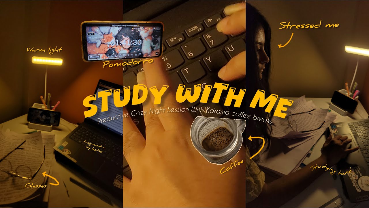A productive, cozy night study with me 🌙 | writing assignments, coffee & food breaks, kdrama & bts
