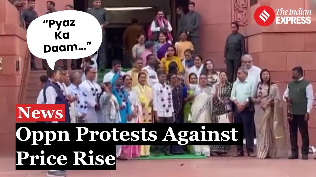 Parliament: Opposition MPs Protest Onion Price Hike Outside Parliament with Onion Garlands