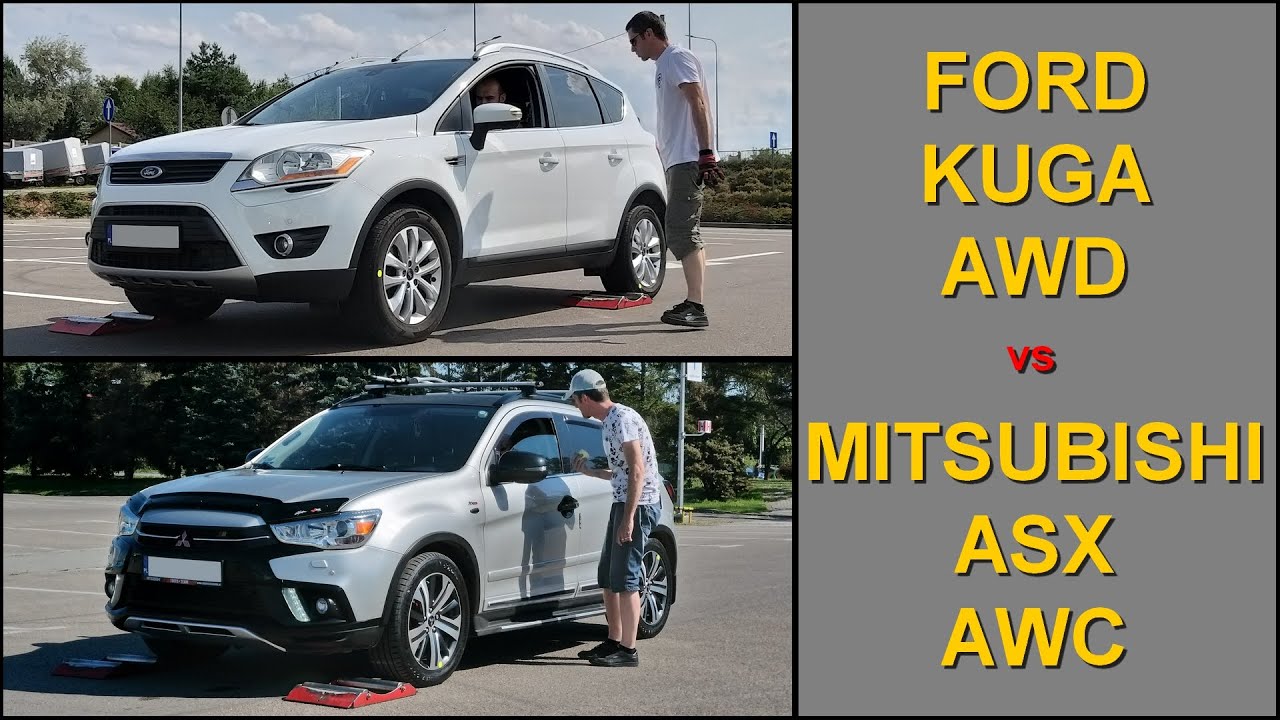 SLIP TEST - Ford Kuga AWD vs Mitsubishi ASX / Outlander Sport / RVR AWC - @4x4.tests.on.rollers