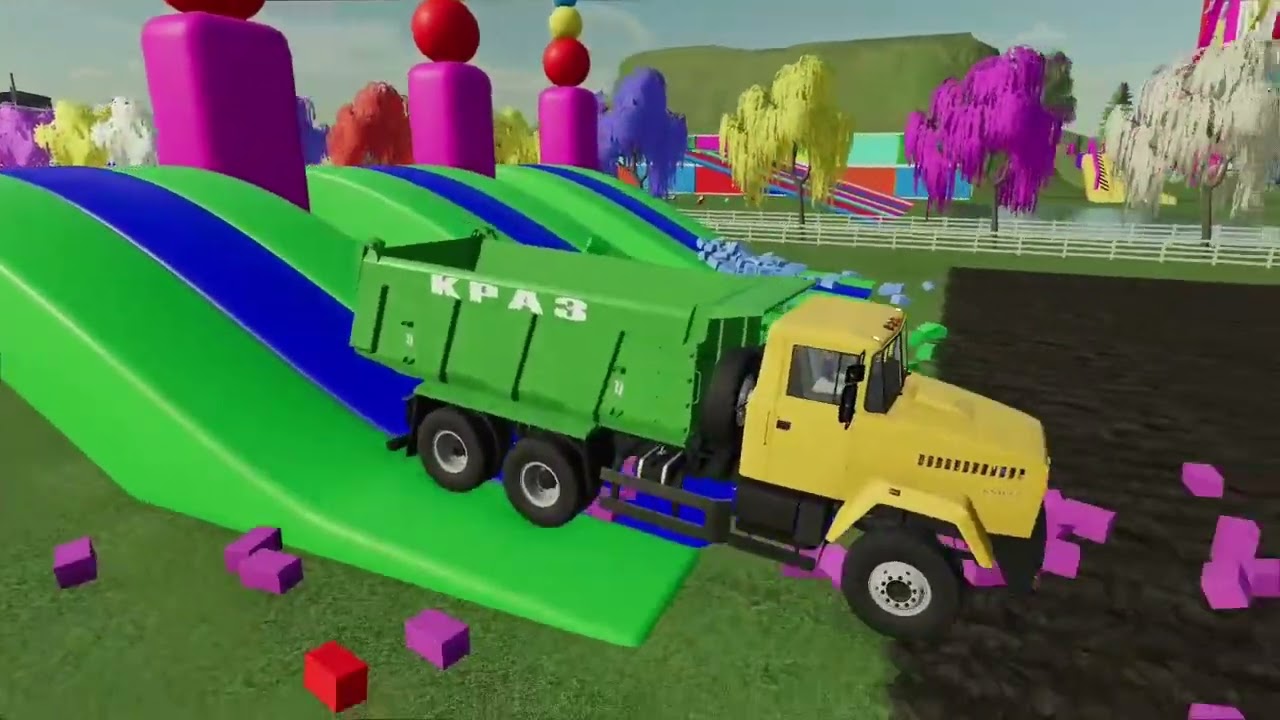 TRANSPORT BMW SCHOOL BUS & MINI HONDA TRACTOR w/ FLATBED TRAILER TO GARAGE! - BeamNG.dri