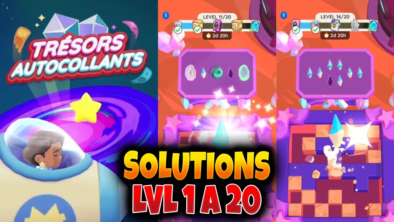 Toutes Solutions TRÉSORS AUTOCOLLANTS LVL 1 a 20 Monopoly Go