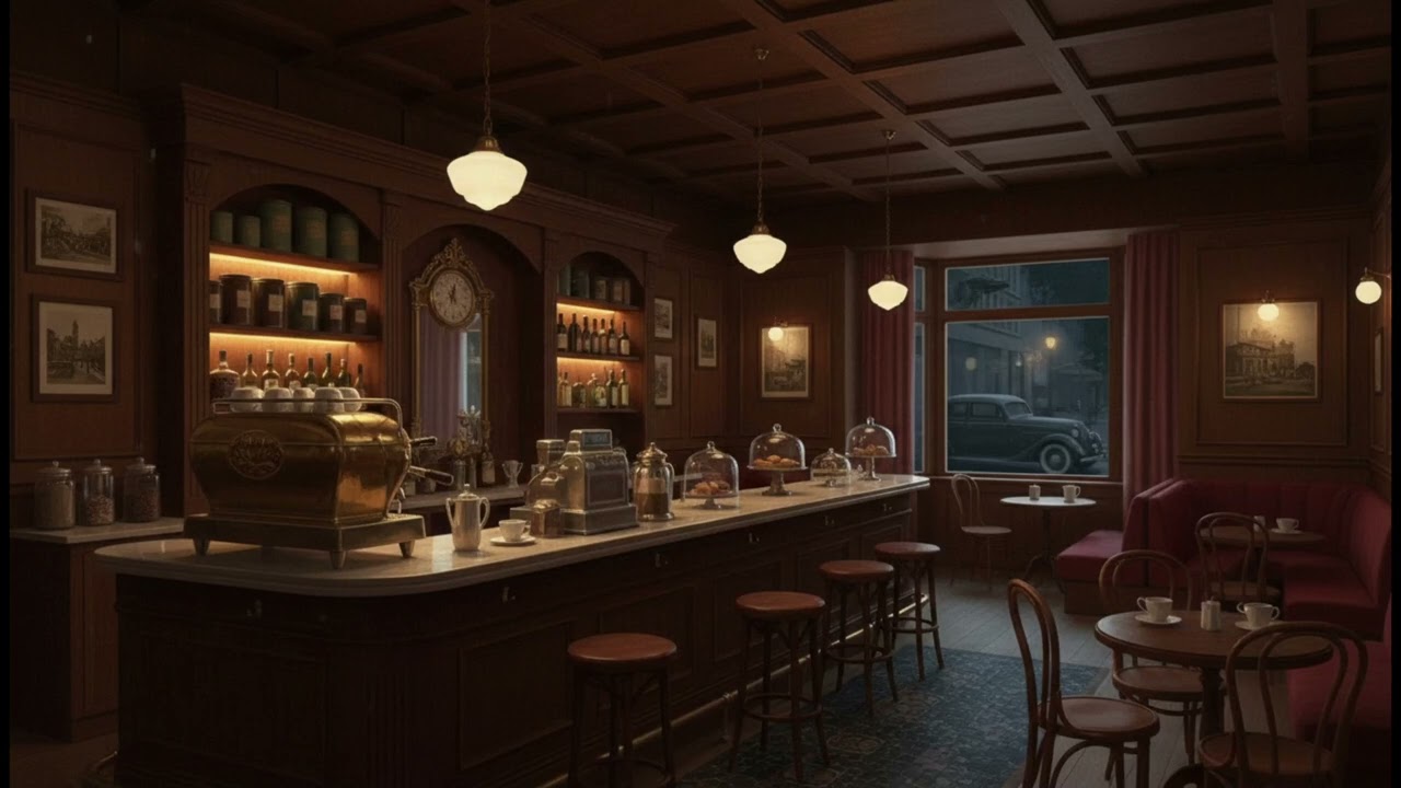 1930s night jazz playing in a coffee shop
