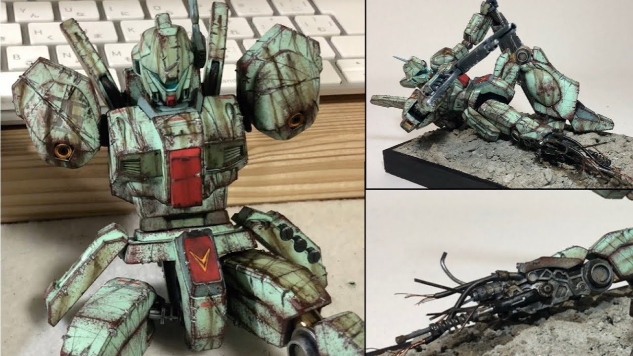 【ガンプラ改造】miniジオラマ、無塗装、ウェザーリング、ダメージ加工で戦場を表現！『Mini diorama.Unpainted.Weather ring.Damage processing.』