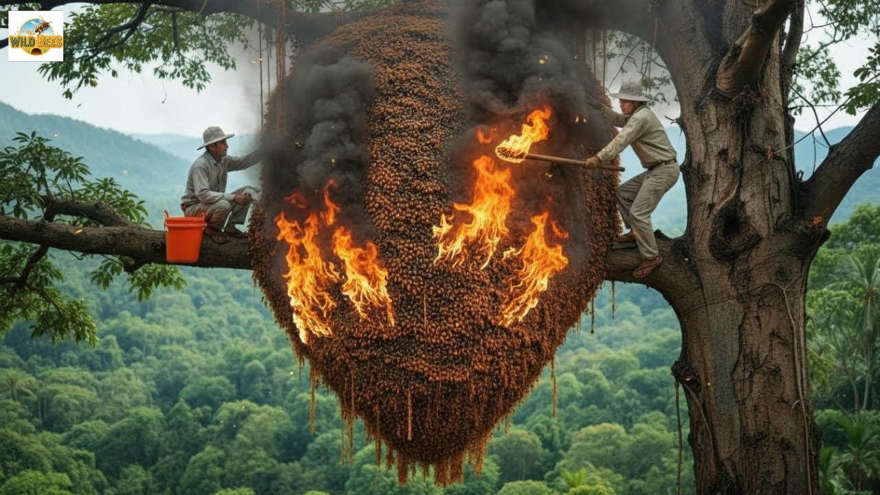 UNBELIEVABLE: Harvesting a Giant Beehive 200 Meters Above Ground