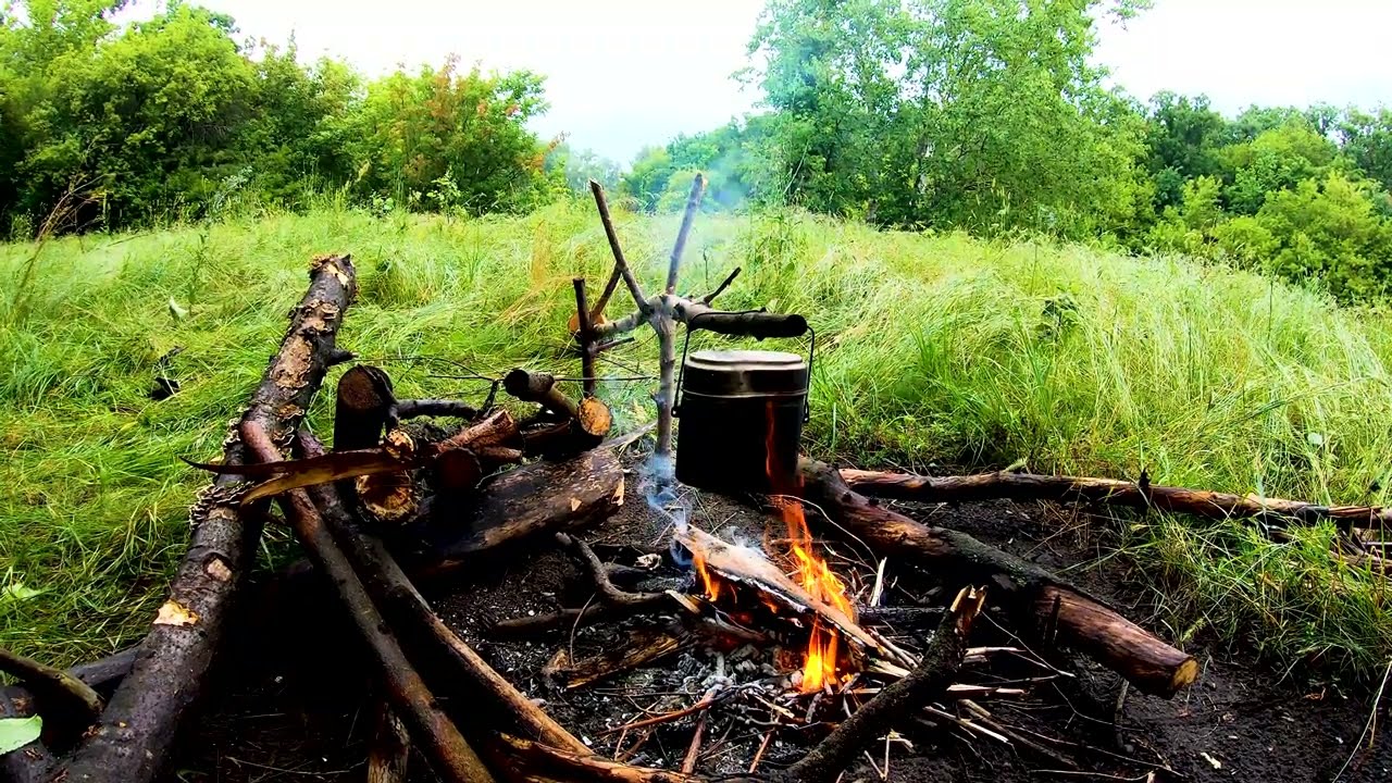 Звуки природы. Костёр, дождь и лесной лагерь.