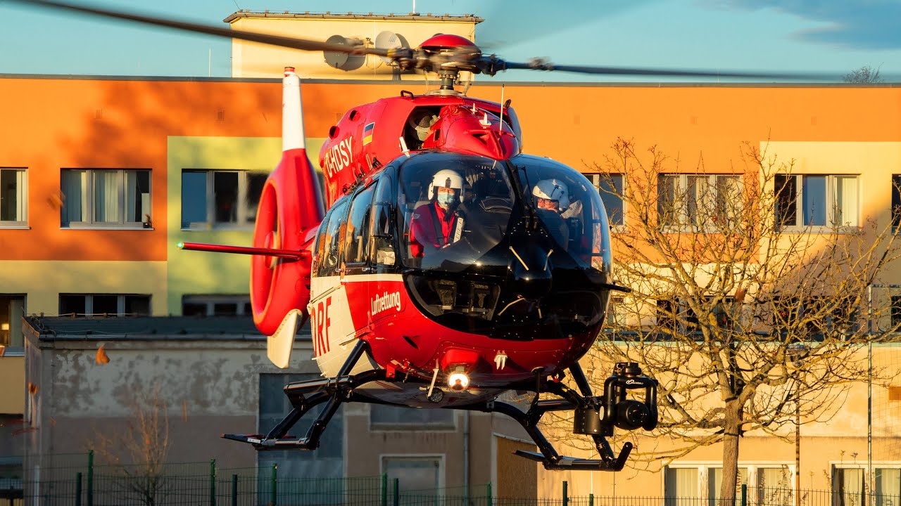 DRF Luftrettung | Landung und Start Christoph Thüringen am Krankenhaus Schleiz | D-HDSY | H145
