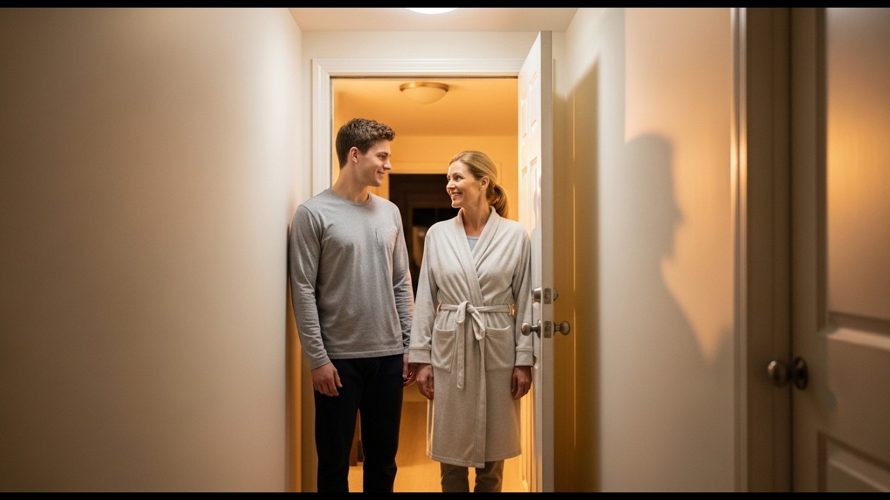 The Single Mom Upstairs Asked for Help Late at Night — She Answered the Door in a Robe