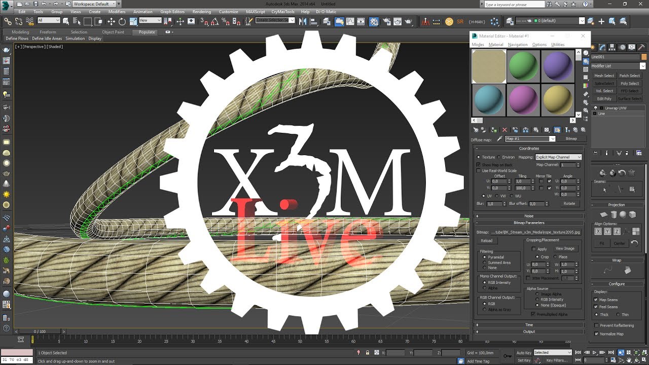 3Ds Max - как создать веревку или текстуру вокруг неё Spline текстурирование