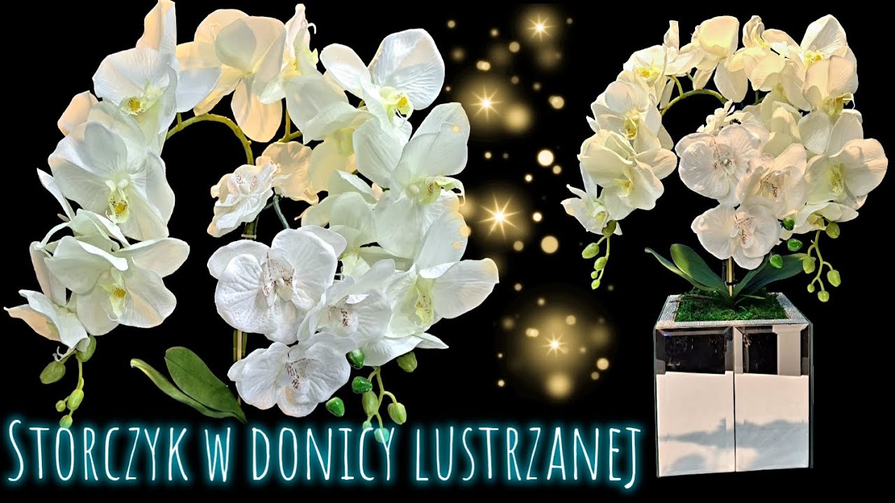 Stroik ze storczykiem w lustrzanej donicy własnej roboty