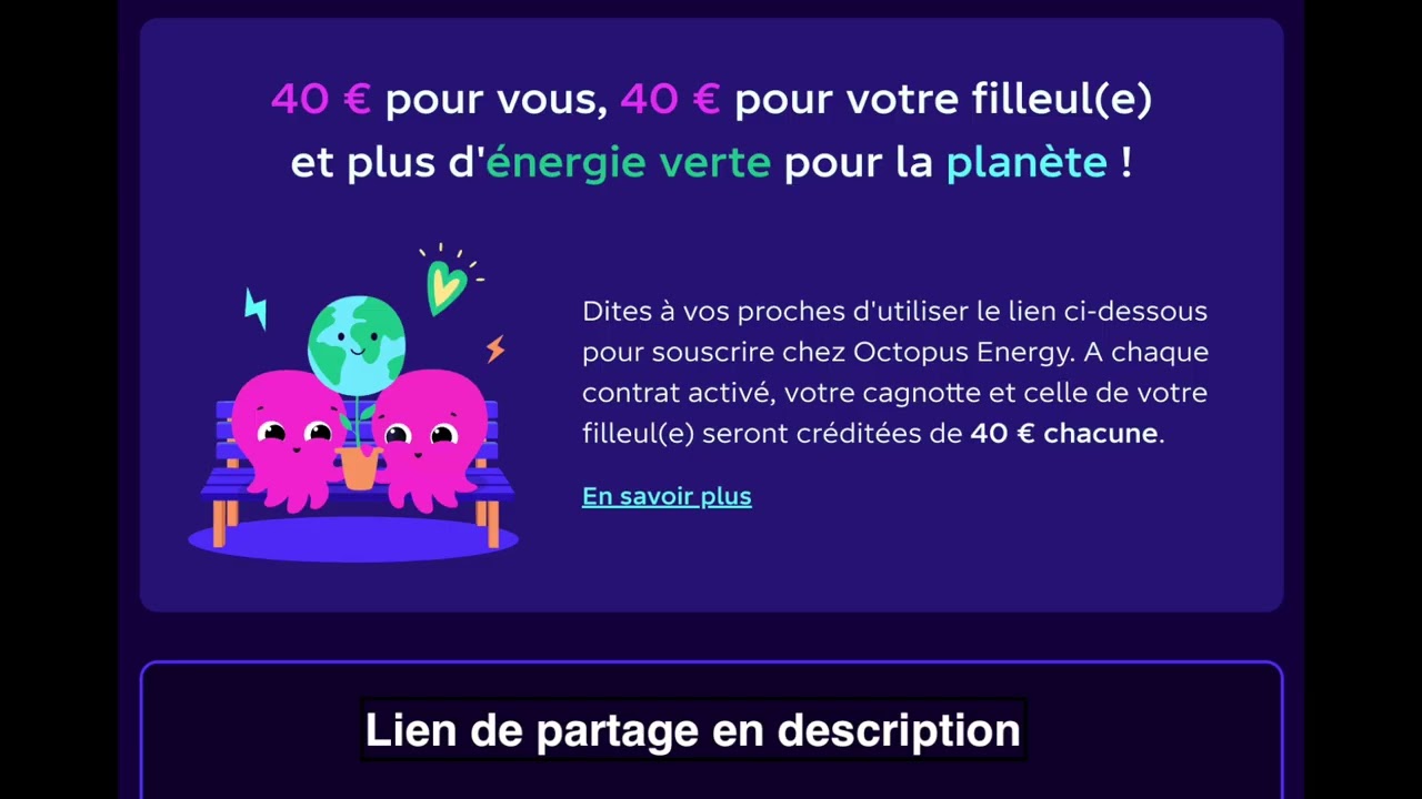 Code promo 40&euro; Parrainage Octopus Energy