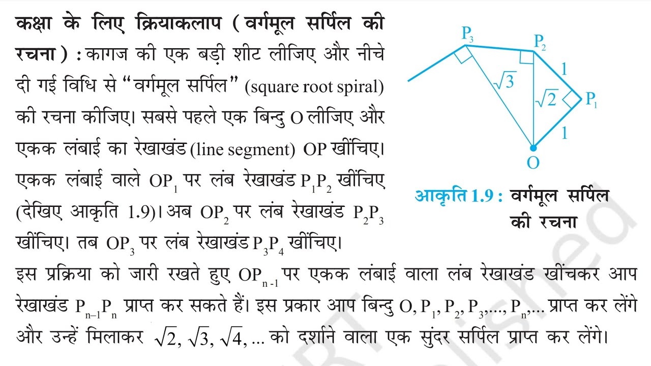 कक्षा 9 गणित प्रश्नावली 1.2 प्रश्न 4: वर्गमूल सर्पिल (Square Root Spiral) बनाना सीखें