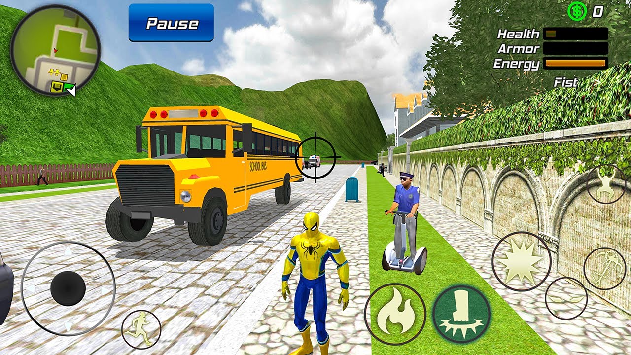 Spider Rope Hero Gangster Crime - School Bus Driving at Vegas City #2 - Android Gameplay