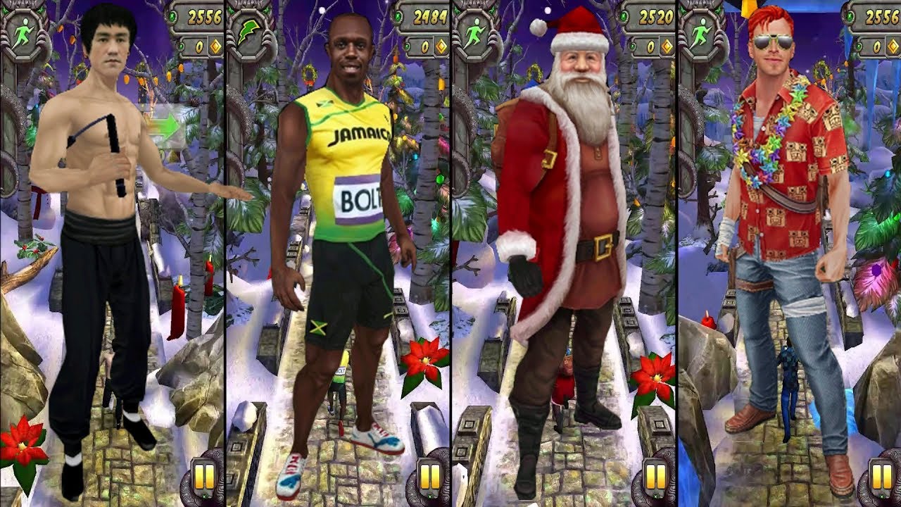 Temple Run 2 Frozen Festival - Bruce Lee Vs Usain Bolt Vs Santa Claus Vs Magnum Guy