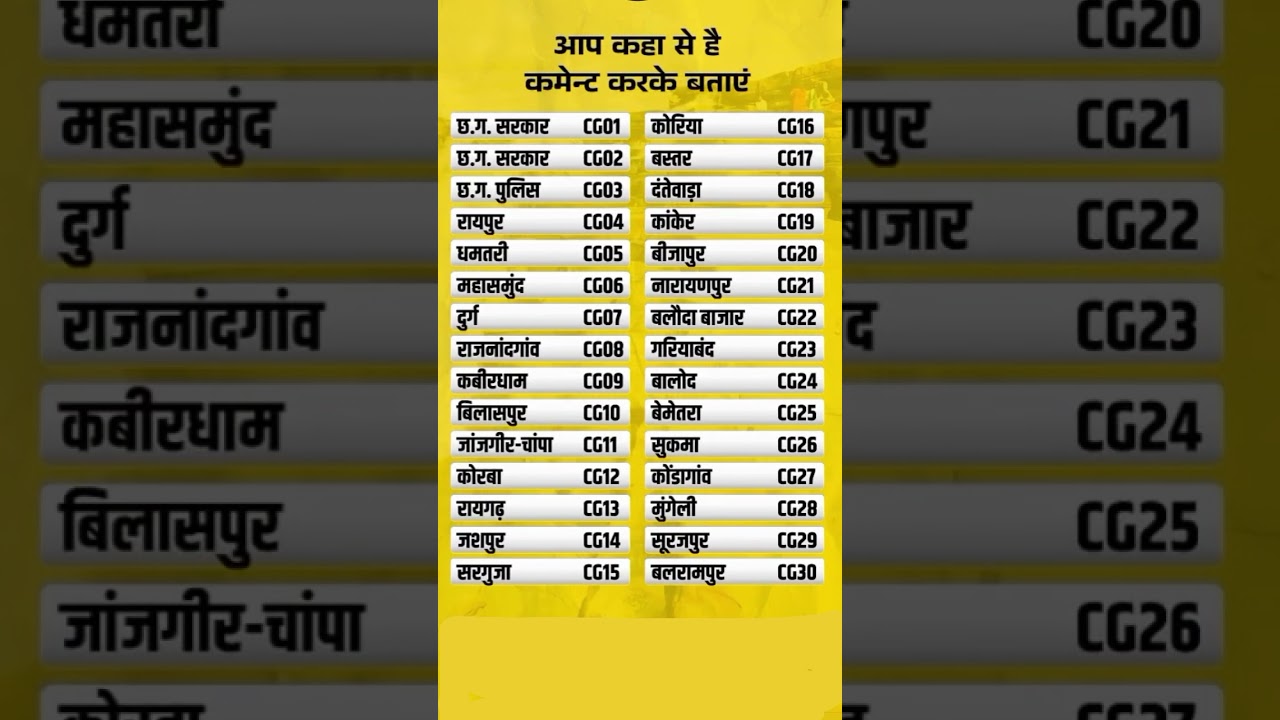 chattisgarh State vehicle type serial number 