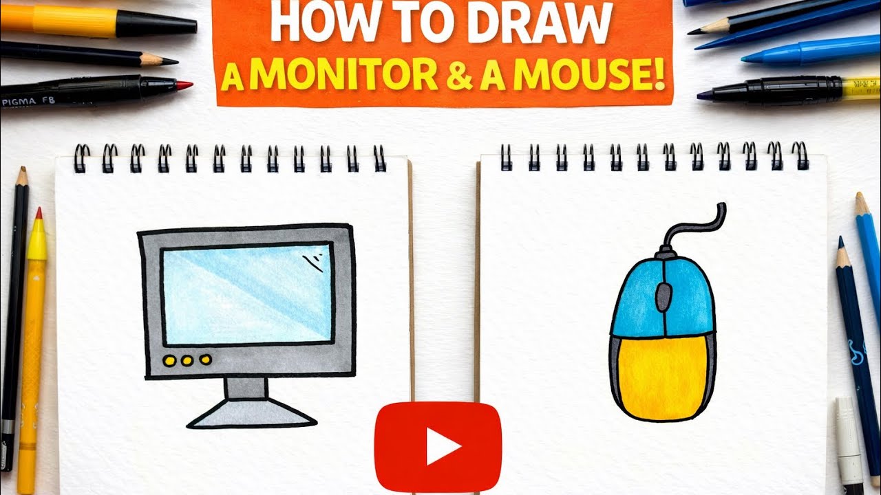 Computer Parts Drawing for Kids | Monitor, Mouse & Simple Step-by-Step
