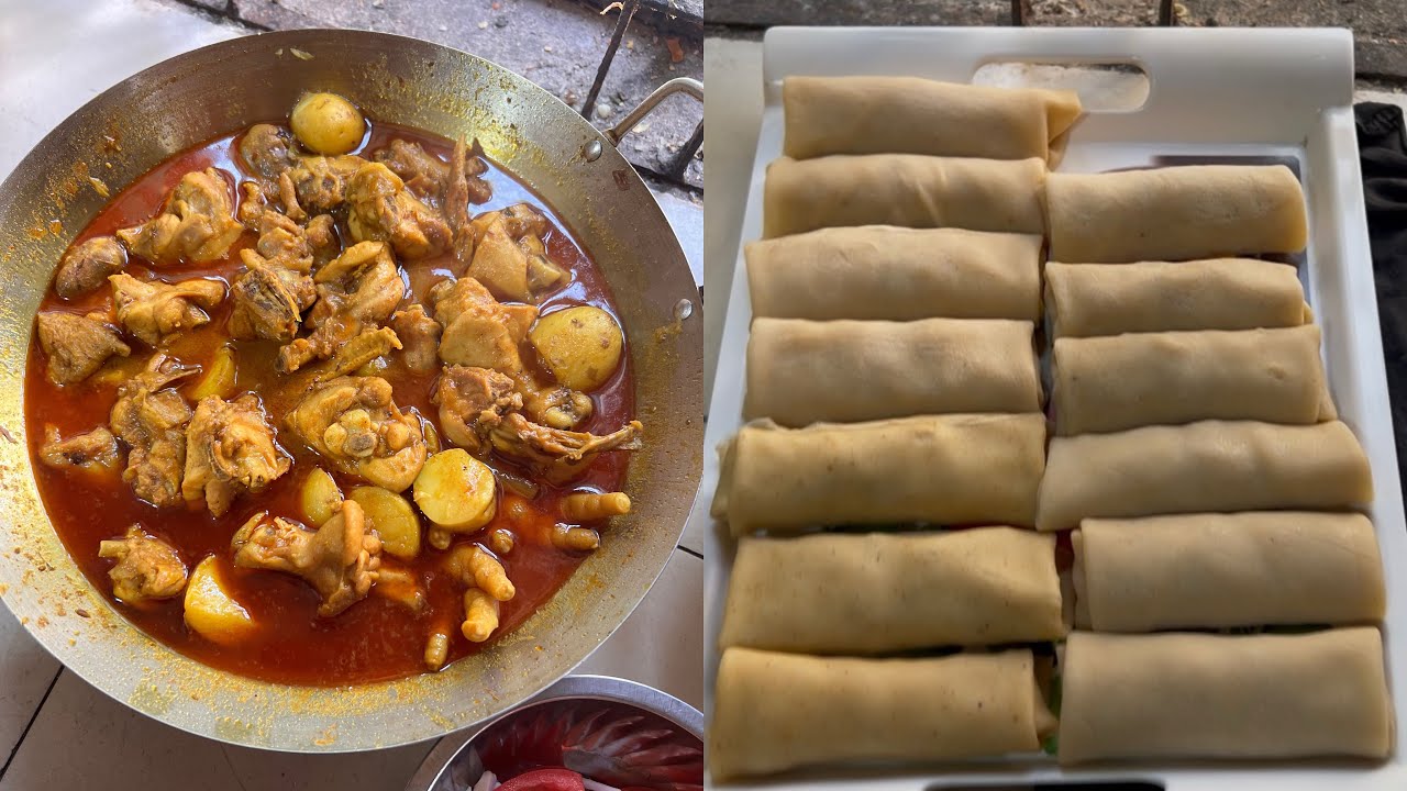 আলহামদুলিল্লাহ আজকের দুপুরের স্পেশাল 🤍 | লাল ঝোল মুরগি ভুনা ও চিকেন রোল। 