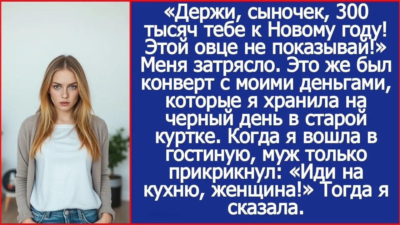 «Держи, сыночек, 300 тысяч тебе к Новому году! Этой овце не показывай!» Сказала свекровь