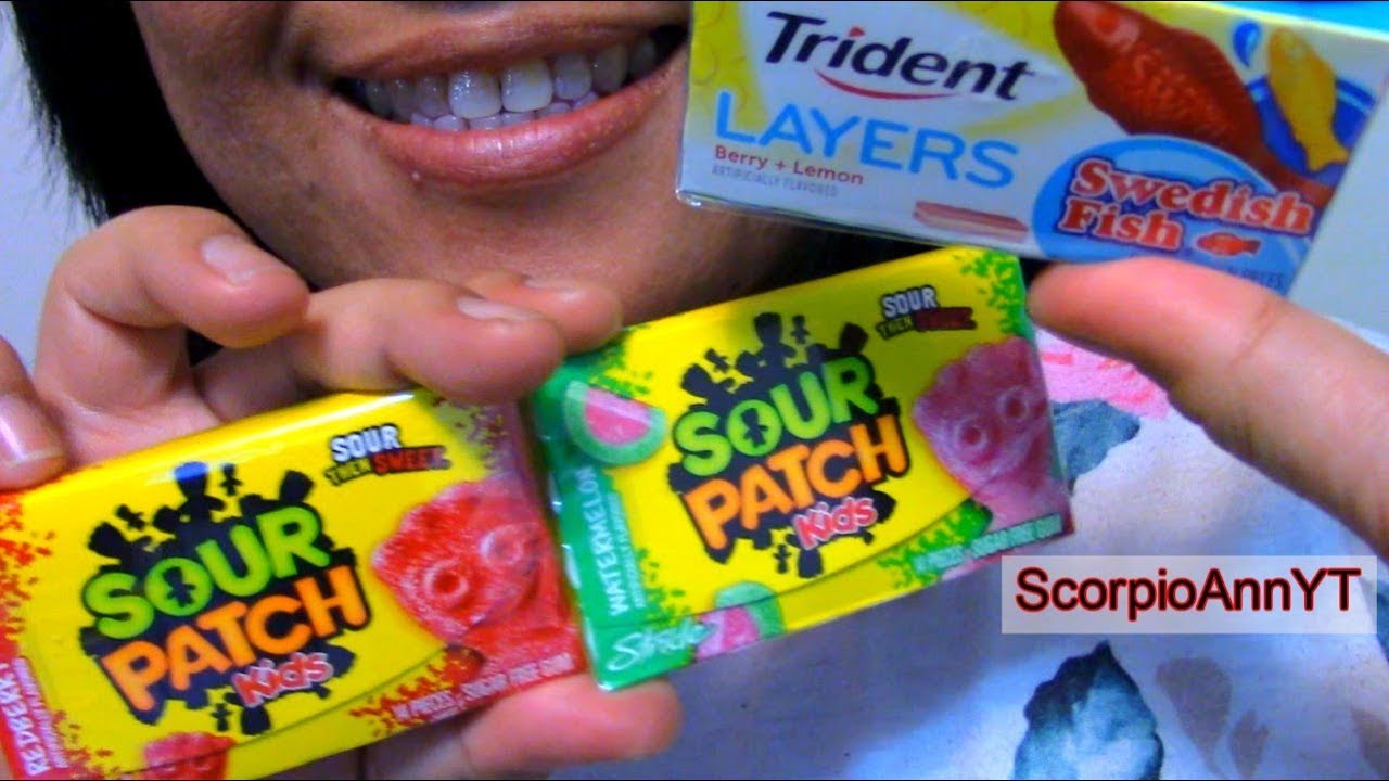 ASMR Chewing Sour Patch Kids and Swedish Fish Gum and Reading Beauty and and the Beast video