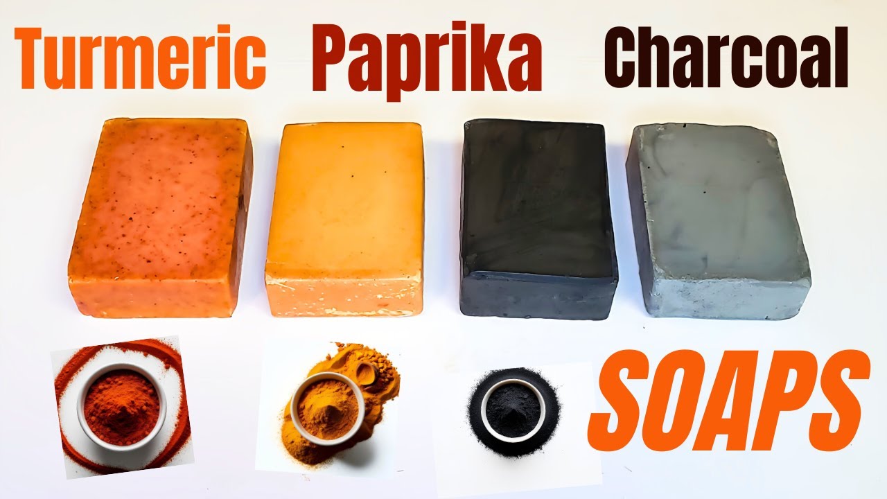 Cold Process Soap w/ Turmeric, Paprika & Charcoal. How to color soaps naturally with plants.