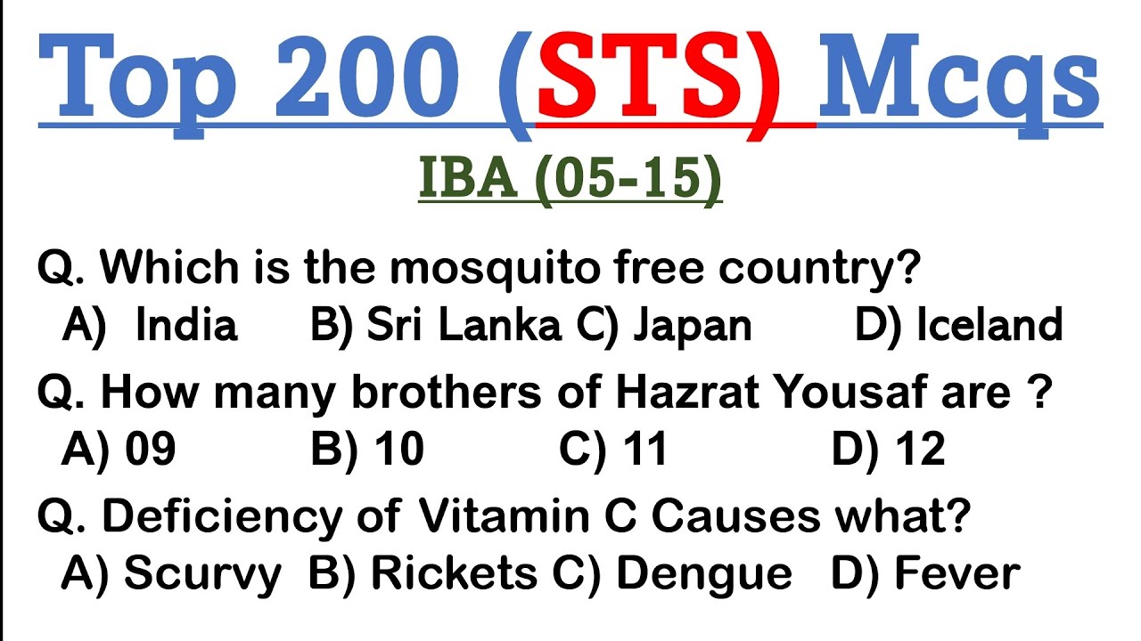 Top 200 Important IBA STS (05 to 15) Past Papers Mcqs | iba sts 5 to 15 past papers | sts question