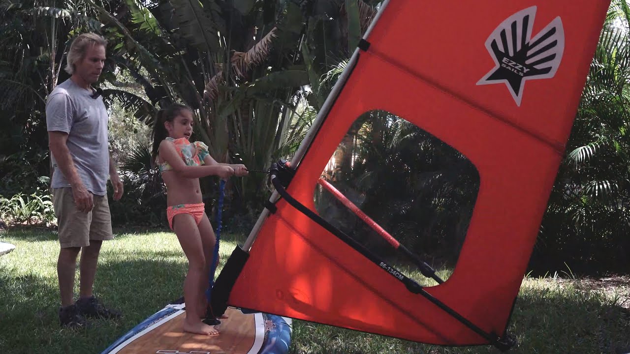 Windsurfing Lesson on Ezzy Kids Rig with Mike & Elaia - Intro + Tack (Lesson #1)