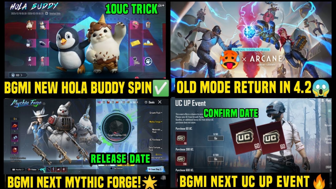 BGMI MYTHIC FORGE RELEASE DATE !/ BGMI OLD MODE RETURN/ HOLA BUDDY 10UC SPIN/ NEXT UC UP EVENT