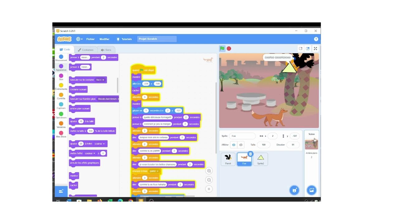 histoire le renard et le corbeau avec scratch