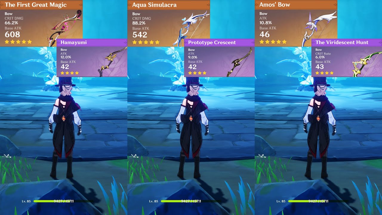 Lyney Weapon Comparison Great Magic , Amos Bow , Aqua , Prototype , Viridescent , Hamayumi !!!