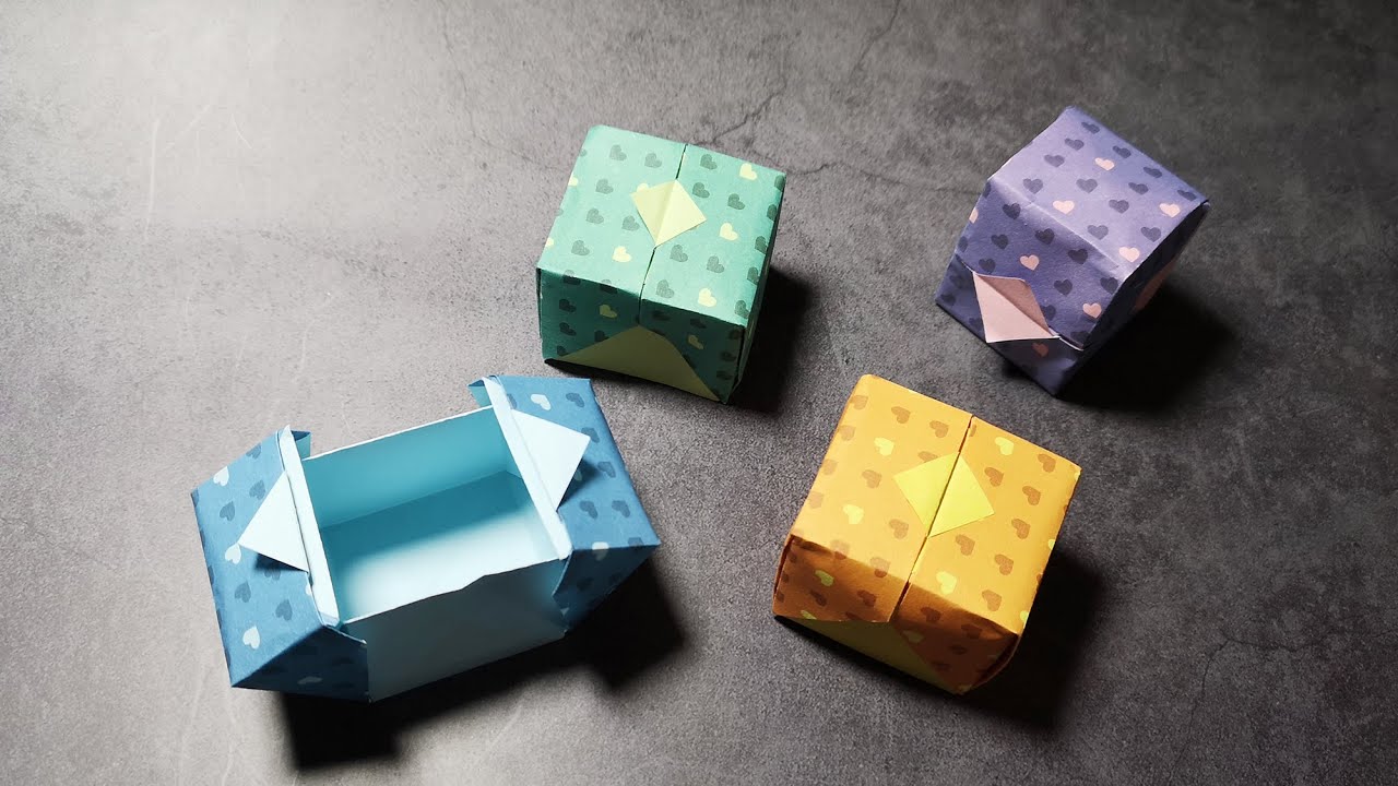 精美礼物盒子折纸教学，纸盒可打开，不用剪刀和胶水 | DIY Paper Gift Box with Lid | 折り紙 箱 ふた付き可愛い | Origami Box 5 Minute Crafts
