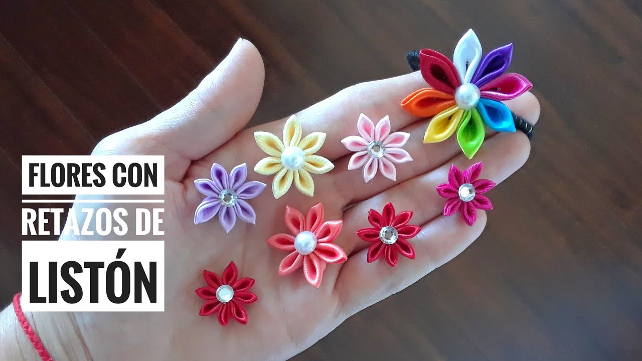 Florecitas con Retazos de Listón Gros y Satin. Flores Kanzashi | Flor com Retalho de Fita de Cetim.