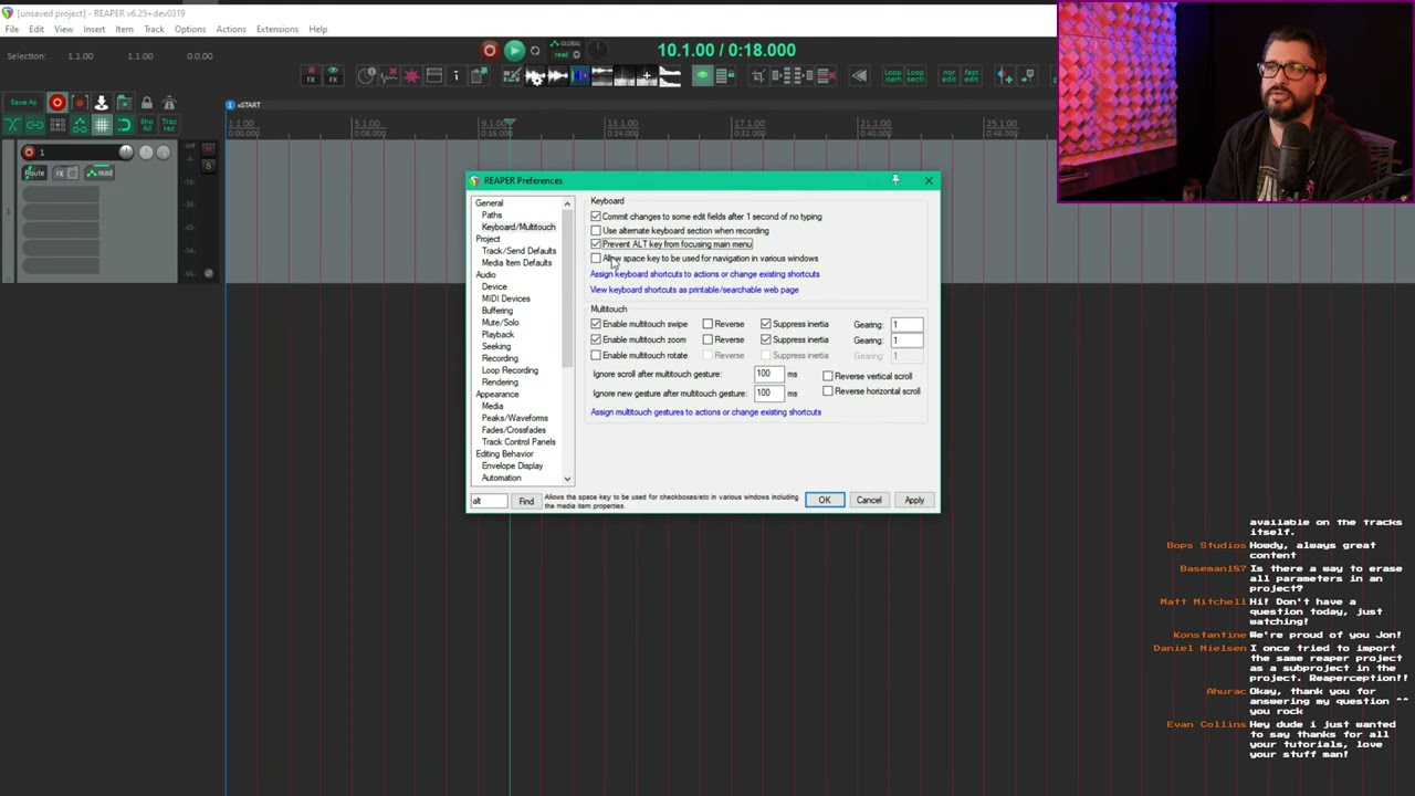 Prevent ALT key from focusing menu in REAPER