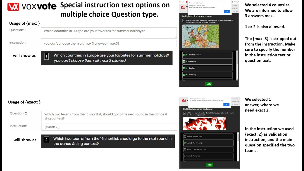 Multiple choice question type: how to limit the number to max or exact answer options.
