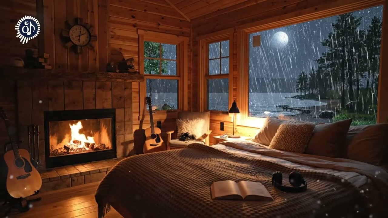 Deep Sleep Music LIVE Tonight No ADS 🌙🔥 Cozy Cabin Bedroom & Fireplace Sounds
