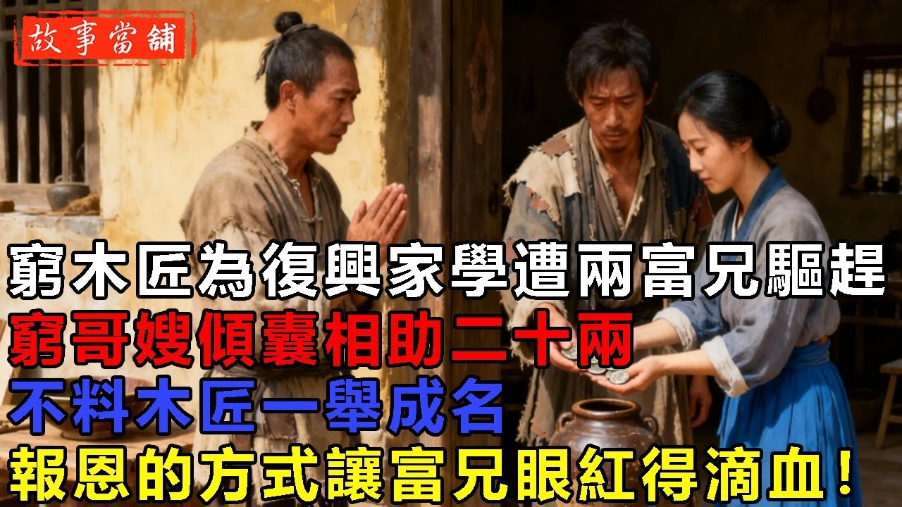 窮木匠為復興家學遭兩富兄驅趕，窮哥嫂傾囊相助二十兩，不料木匠一舉成名，報恩的方式讓富兄眼紅得滴血！| 民間故事 | 故事當舖