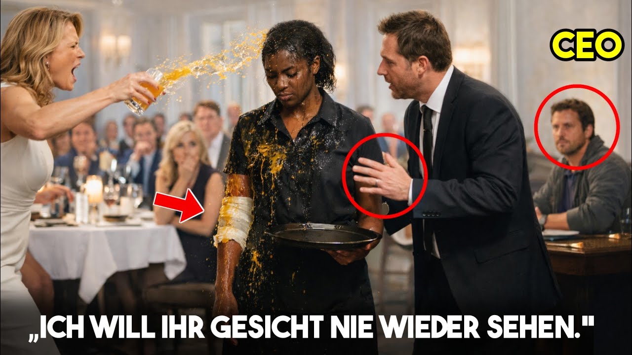 Eine Milliardärin schüttet Saft über eine schwarze Kellnerin! Sie hat keine Ahnung, wer die Frau ist