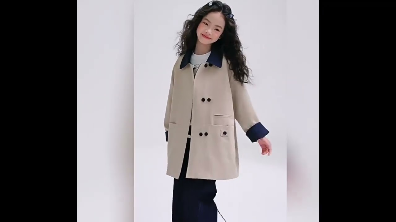 親子-撞色翻領英倫風外套