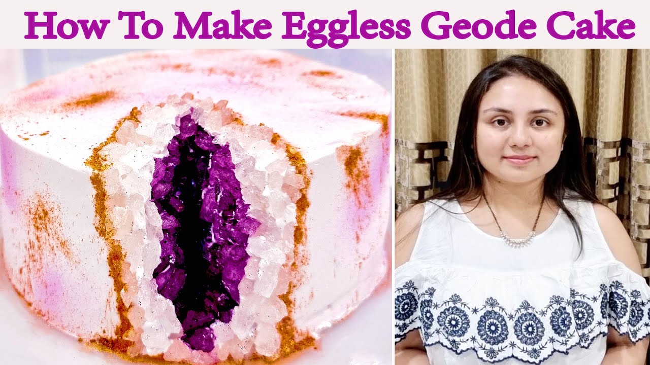 How To Make Geode Cake | Eggless Blueberry Cake Recipe In Hindi | बेकरी स्टाइल ब्लूबेरी  केक