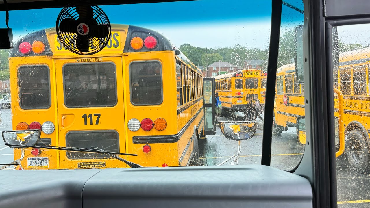 Rainy drive in a 2024 spare bus IC CE school bus with exhaust brake action. #bus #icbus #schoolbus