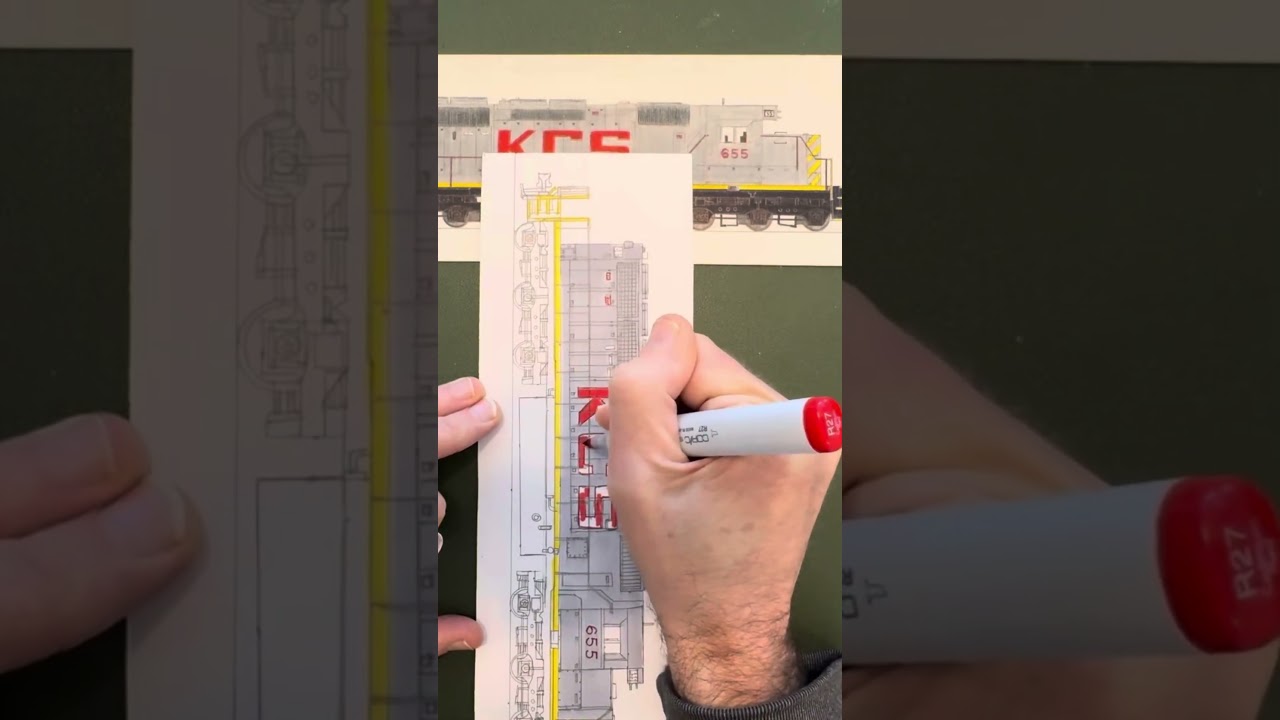 Kansas City Southern Gray Ghost SD40-2 655 Locomotive Drawing Demonstration Preview Andy Fletcher
