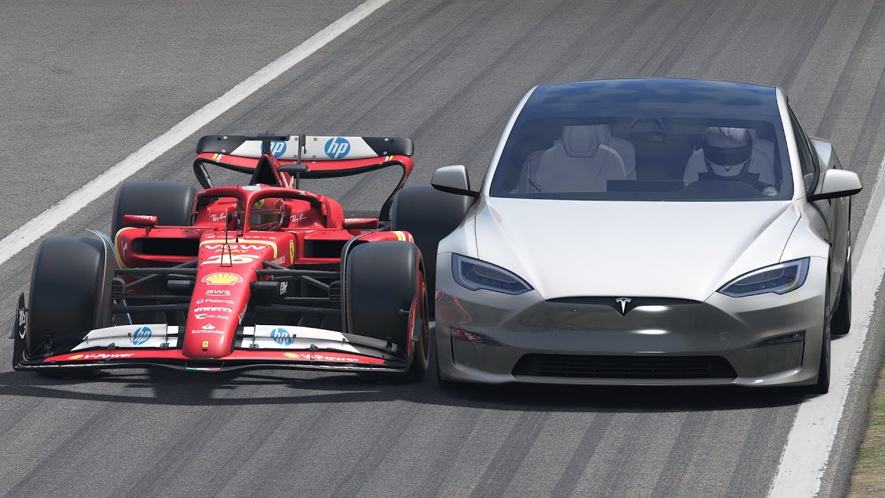 Ferrari F1 2024 vs Tesla Model S Plaid at Monza