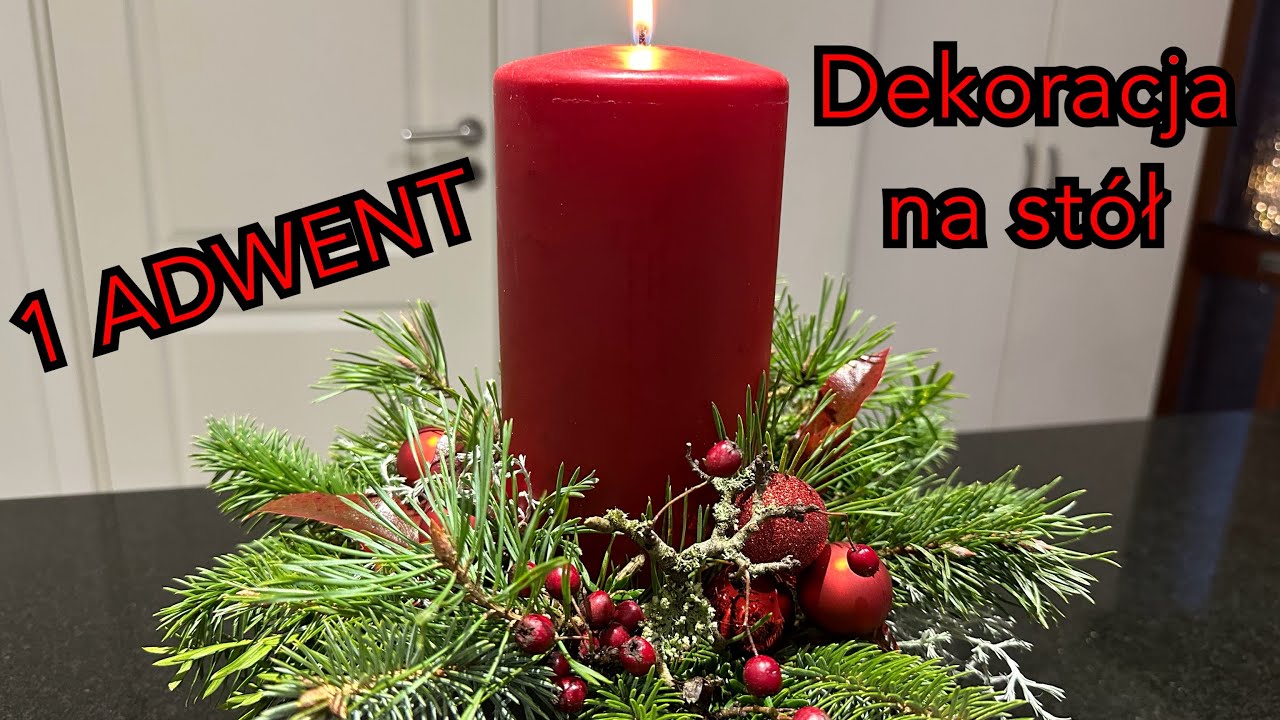 Stroik Adwentowy 1. NIEDIELA ADWENTU | Naturalna Dekoracja Świąteczna z Czerwoną Świecą