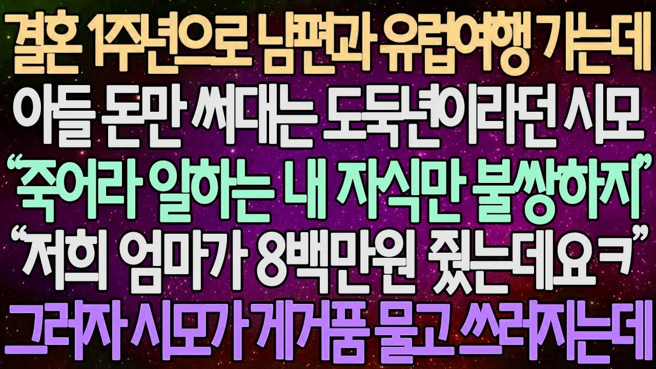 (반전 사연) 결혼 1주년으로 남편과 유럽여행 가는데 아들 돈만 써대는 도둑년이라던 시모 “저희 엄마가 8백만원 줬는데요ㅋ” 그러자 시모가 게거품 물고 쓰러지는데 /사이다사연