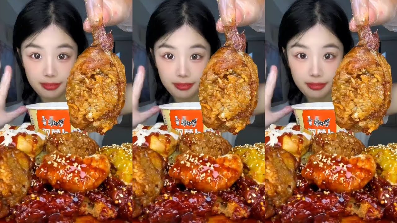 Crispy Korean Fried Chicken Burger Combo 🍔🍗 | Chicken Wings Rice + Noodles Mukbang