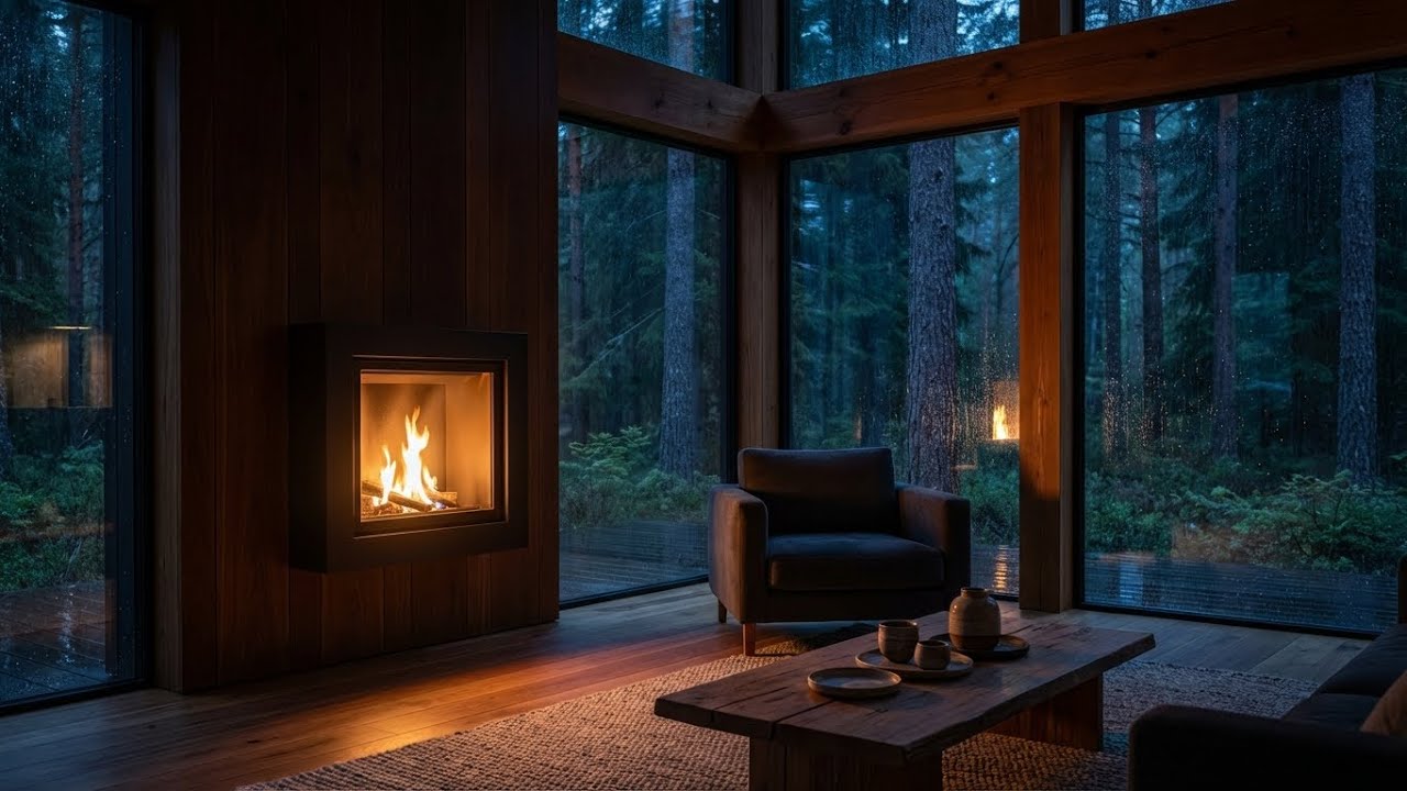 Gentle Serenity Rain Sounds for Sleeping Glass Forest Cabin View for Deep Sleep Flow 🧘