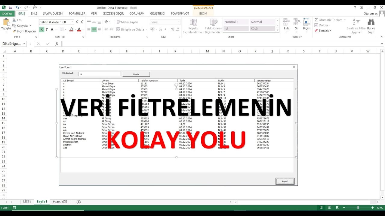 Excel VBA ile veri Filtreleme - BENCE ÖNEMLİ BİR KONU