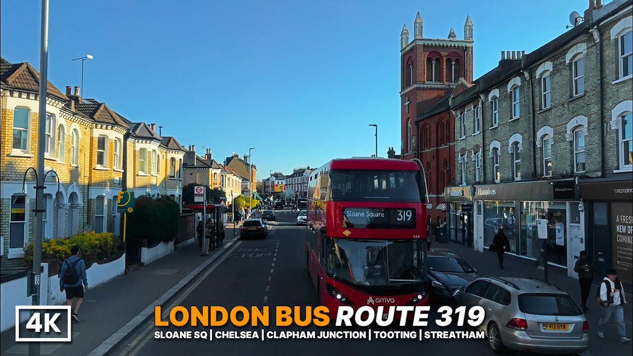 Sunny Southwest London Streets 🌇 Authentic London Bus Ride | Bus 319 Upper Deck POV